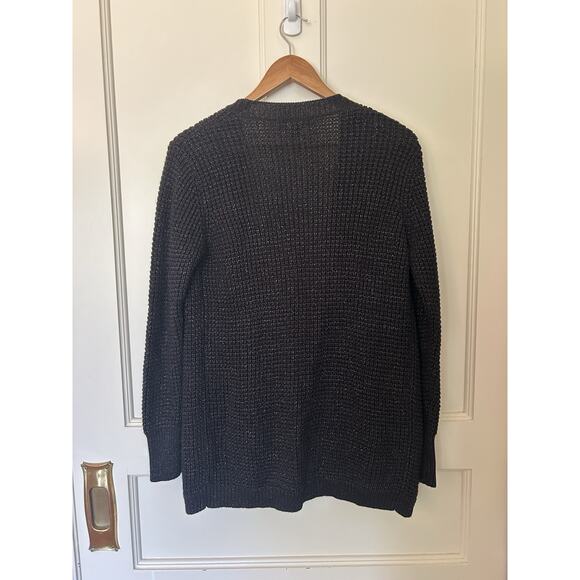 Foxcroft Chunky Knit Metallic Open Cardigan Womens Size Medium Black Comfort - Picture 3 of 9